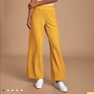 Luna Mustard Yellow Ribbed Velvet Wide Leg Pants